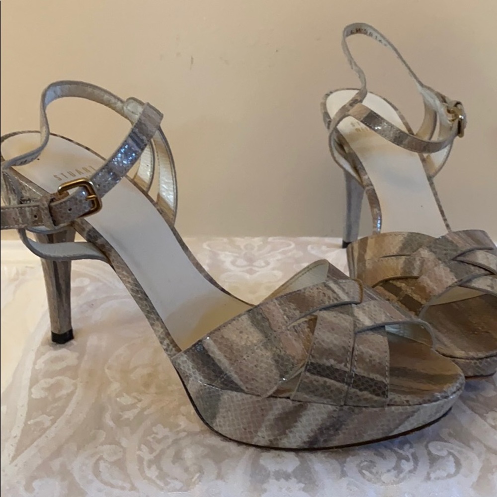 STUART WEITZMAN snakeskin platform open toe heel